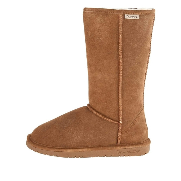 BEARPAW Emma Brown Suede Tall Boots Slip On Sheepskin Women Sz 8 Flat Heel MINT - Picture 3 of 15